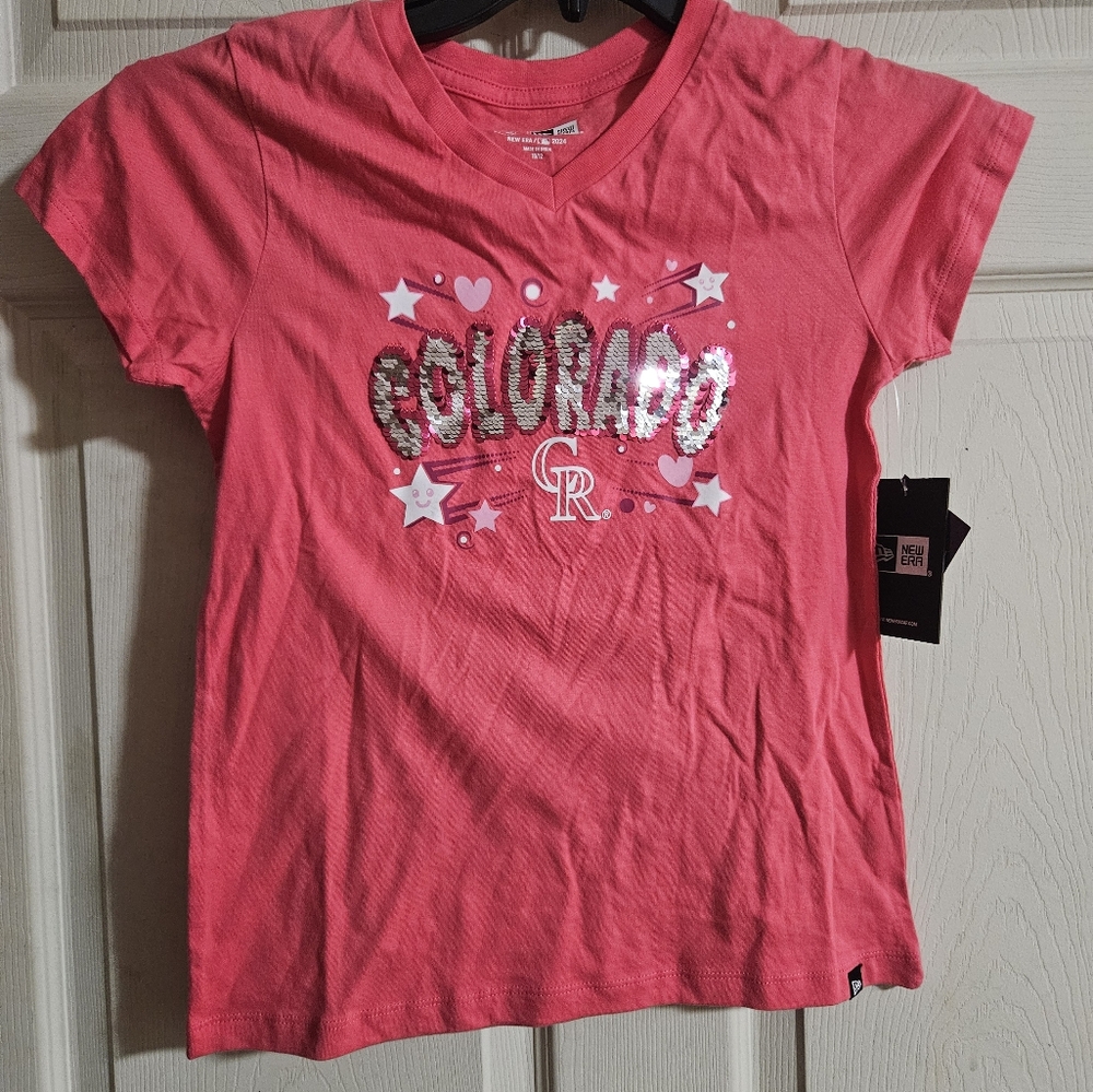 COLORADO ROCKIES NEW ERA GIRLS TEE: PINK: NEW WITH TAGS: SIZE 10/12